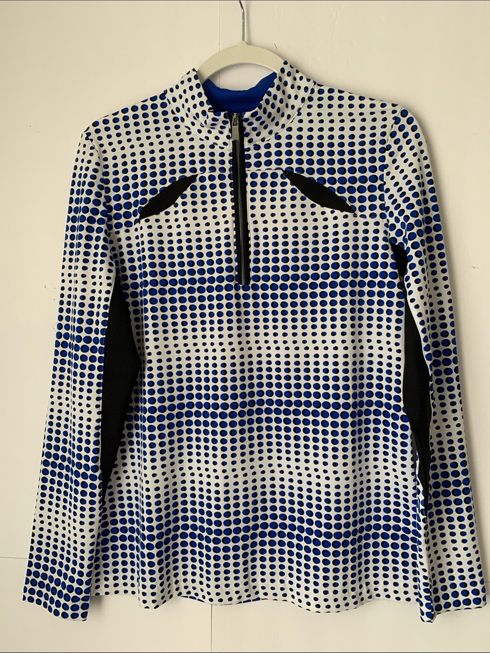 Tail Blue and White Dot Print Half-Zip Long Sleeve Top Size M